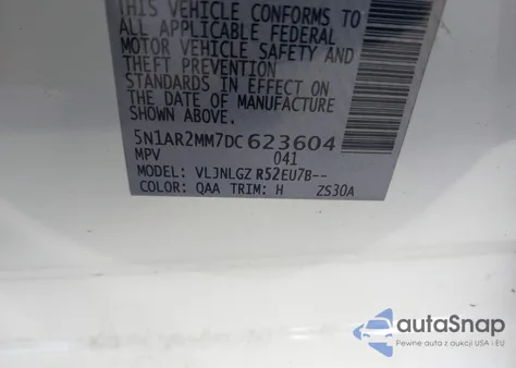 2013 Nissan Pathfinder Sl z USA, uszkodzony, nr VIN 5N1AR2MM7DC623604